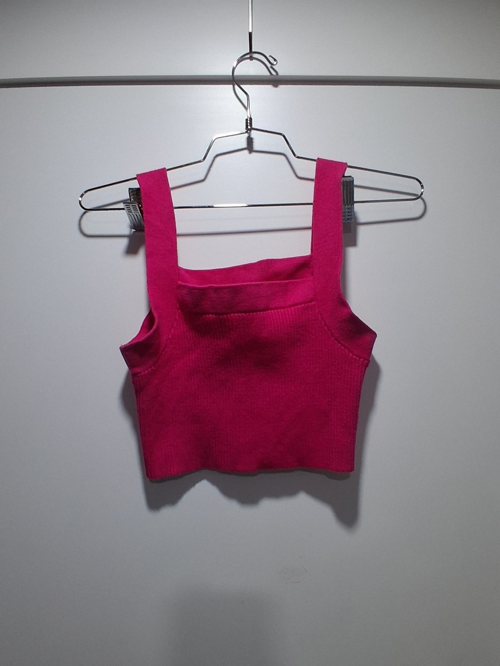 SHEIN Hot Pink Ribbed Square-Neck Crop Top S/4